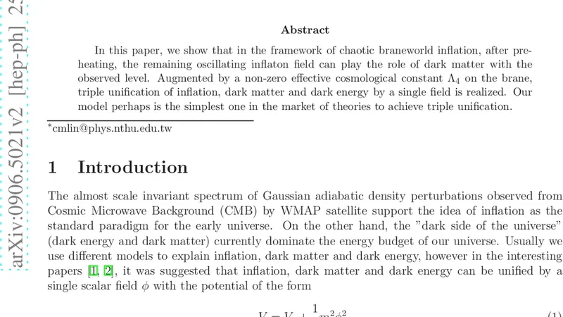 Triple Unification of Inflation, Dark matter and Dark energy in Chaotic   Braneworld Inflation