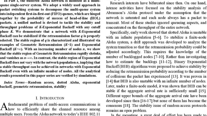Buffered Aloha with K-Exponential Backoff -- Part I: Stability and   Throughput Analysis