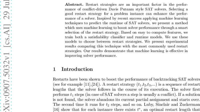 Restart Strategy Selection using Machine Learning Techniques