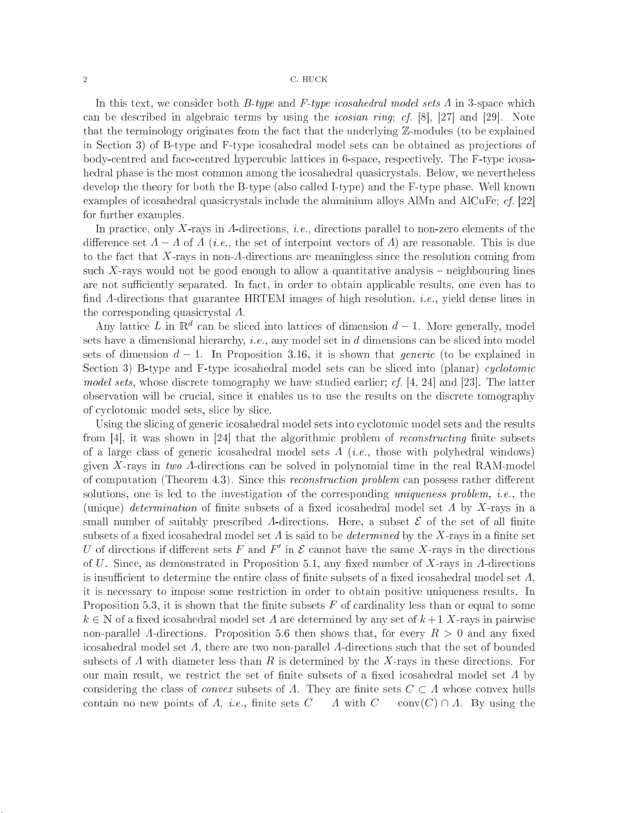 이코사헤드럴 모델 집합의 이산 단층 촬영: 재구성·유일성 연구