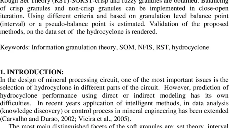Knowledge Discovery of Hydrocyclone s Circuit Based on SONFIS and SORST