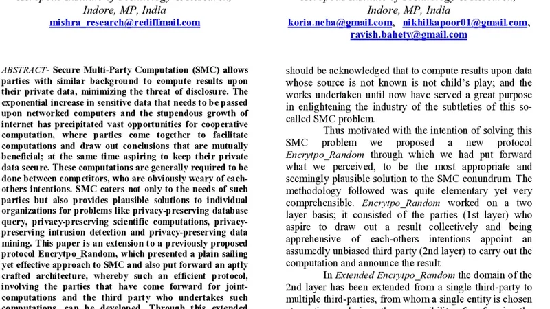 A Secure Multi-Party Computation Protocol for Malicious Computation   Prevention for preserving privacy during Data Mining