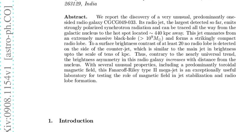 초대형 편광 라디오 제트, 단일 꼬리 은하의 새로운 발견