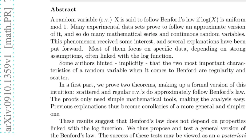 Scatter and regularity imply Benfords law... and more