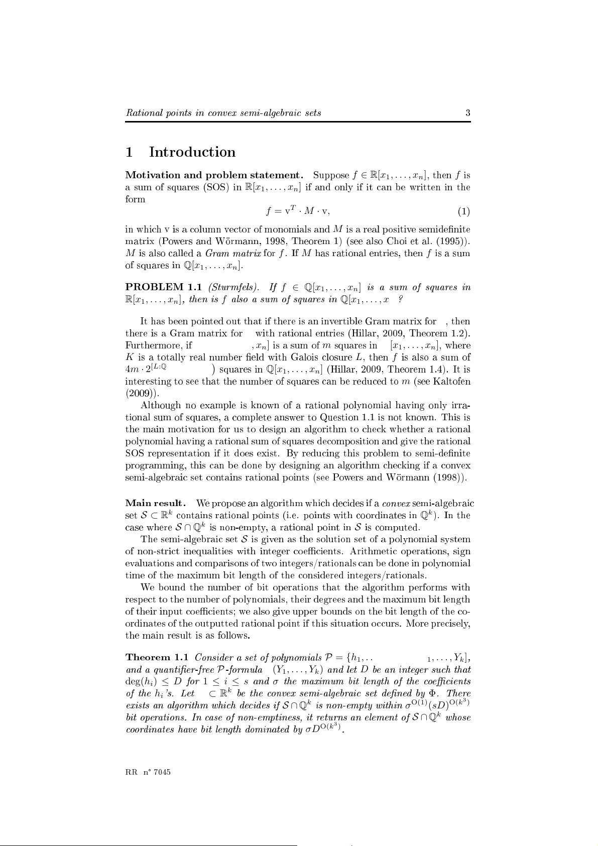 Computing rational points in convex semi-algebraic sets and SOS   decompositions