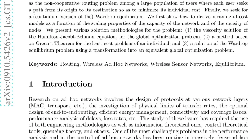 Continuum Equilibria and Global Optimization for Routing in Dense Static   Ad Hoc Networks