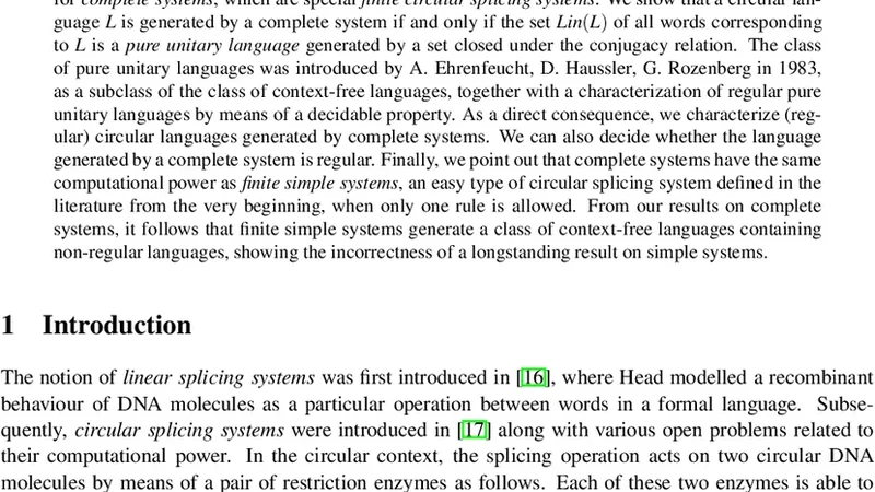 Circular Languages Generated by Complete Splicing Systems and Pure   Unitary Languages