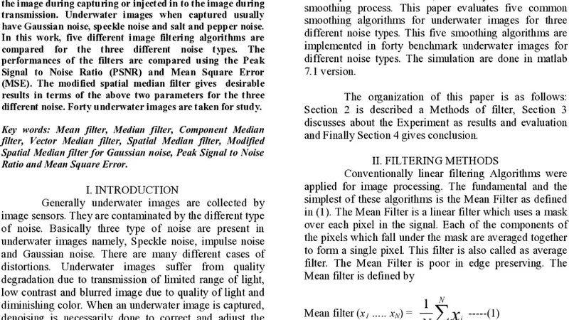 Performance analysis of Non Linear Filtering Algorithms for underwater   images