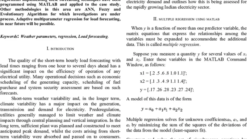 Short Term Load Forecasting Using Multi Parameter Regression
