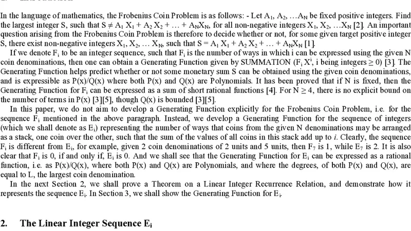 A new Rational Generating Function for the Frobenius Coin Problem