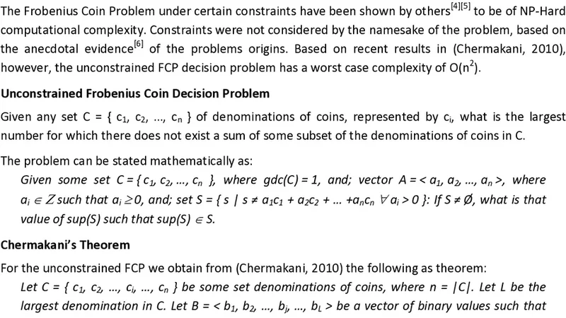 Computing a Frobenius Coin Problem decision problem in O(n^2)
