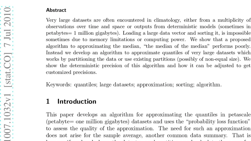 Approximating quantiles in very large datasets