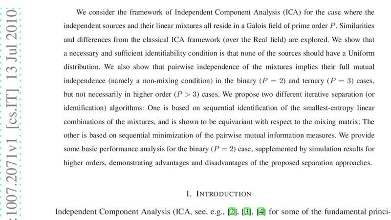 Independent Component Analysis Over Galois Fields