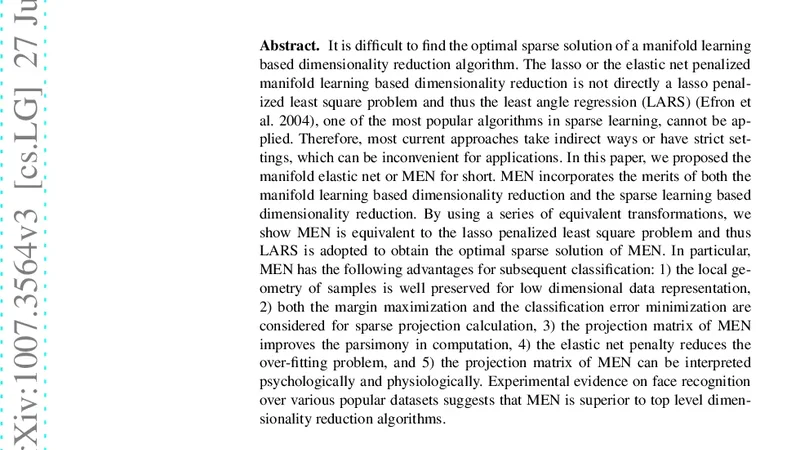 Manifold Elastic Net: A Unified Framework for Sparse Dimension Reduction