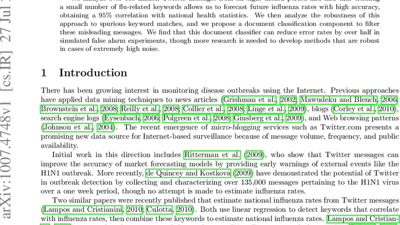 Detecting influenza outbreaks by analyzing Twitter messages