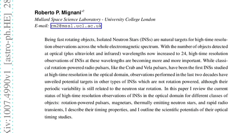 고립 중성자별의 광학 타이밍 연구 현황