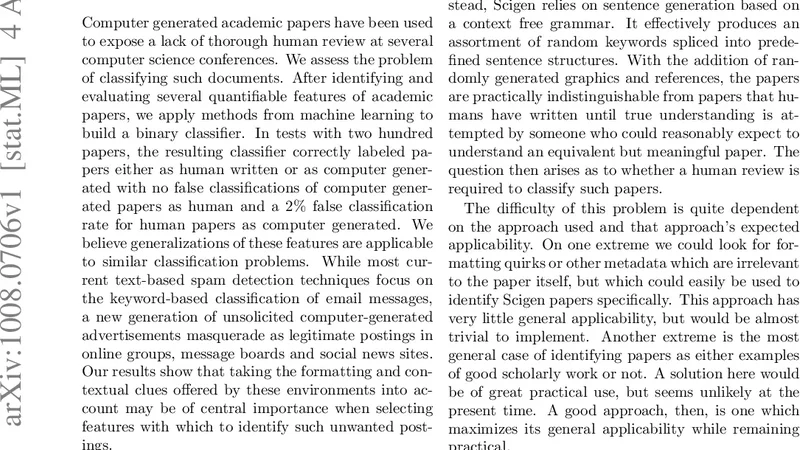 Algorithmic Detection of Computer Generated Text