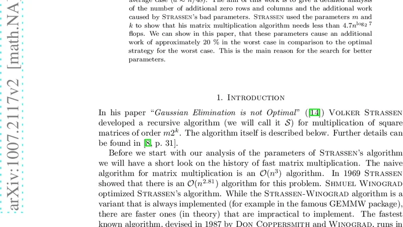 Strassens Matrix Multiplication Algorithm for Matrices of Arbitrary   Order