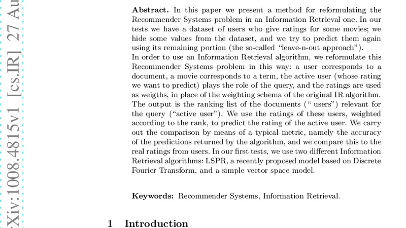 Recommender Systems by means of Information Retrieval