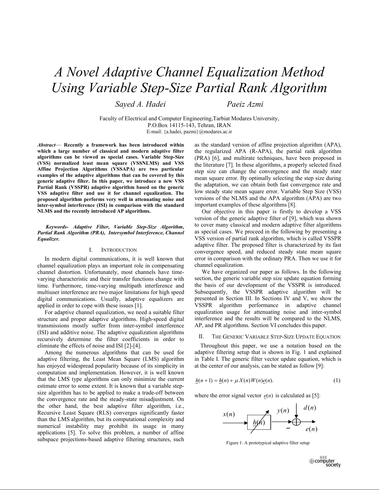 A Novel Adaptive Channel Equalization Method Using Variable Step-Size   Partial Rank Algorithm