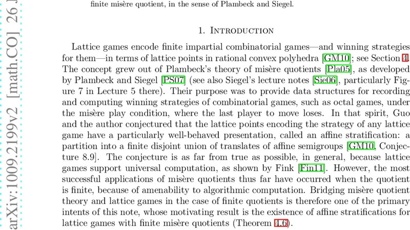 Affine stratifications from finite mis`ere quotients