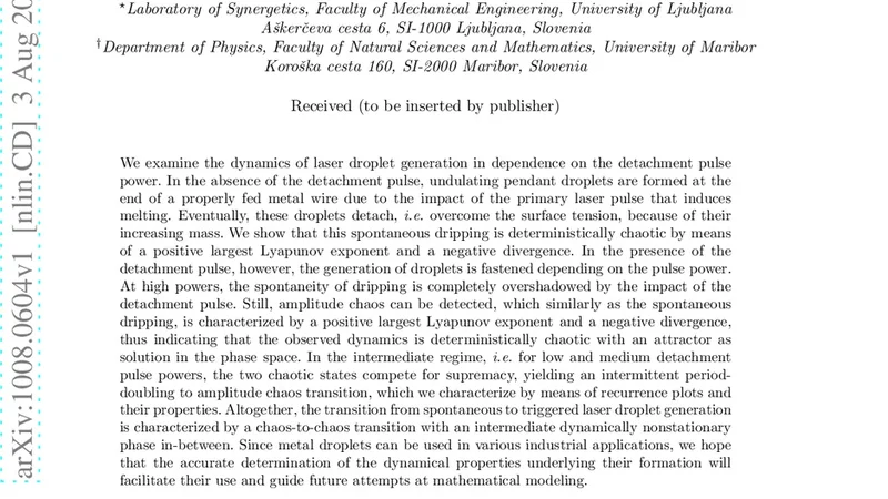 Experimental observation of a chaos-to-chaos transition in laser droplet   generation