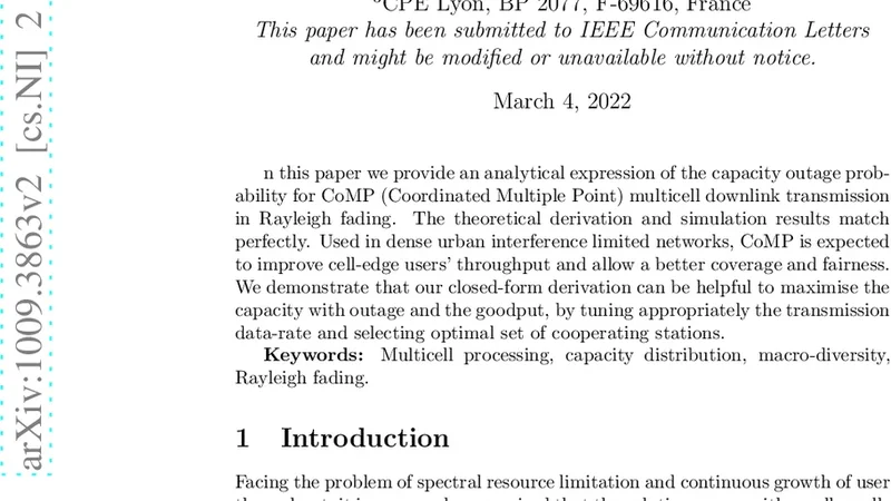 Outage Probability for Multi-Cell Processing under Rayleigh Fading