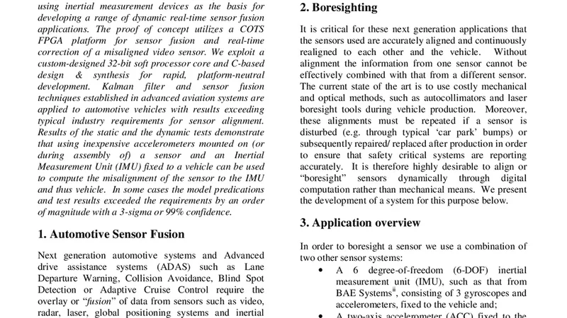 Exploiting Real-Time FPGA Based Adaptive Systems Technology for   Real-Time Sensor Fusion in Next Generation Automotive Safety Systems