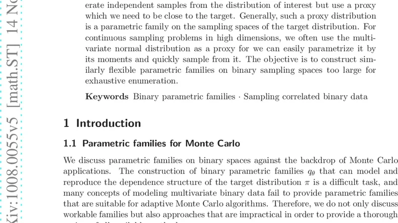 Parametric families on large binary spaces