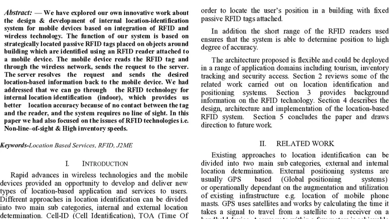 Internal Location Based System for Mobile Devices Using Passive RFID
