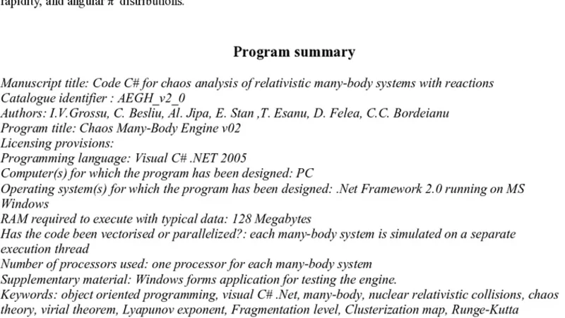 Code C# for chaos analysis of relativistic many-body systems with   reactions