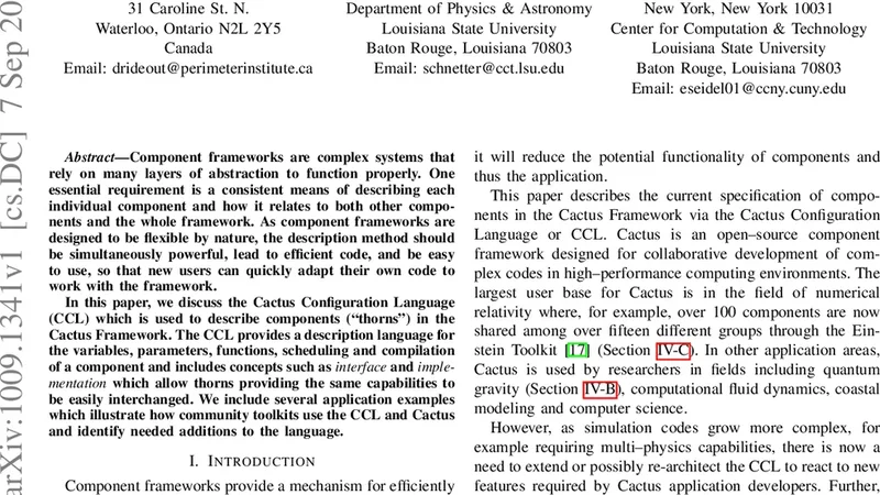 Component Specification in the Cactus Framework: The Cactus   Configuration Language