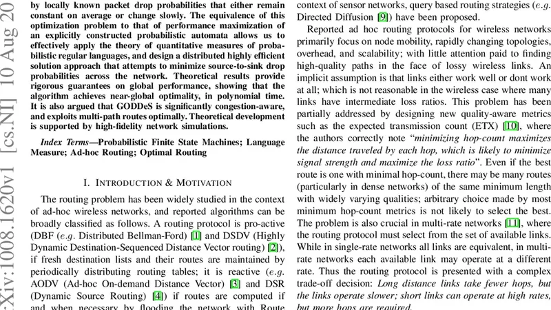 전역 엡실론 최적 라우팅을 위한 분산 의사결정 자기조직화 알고리즘