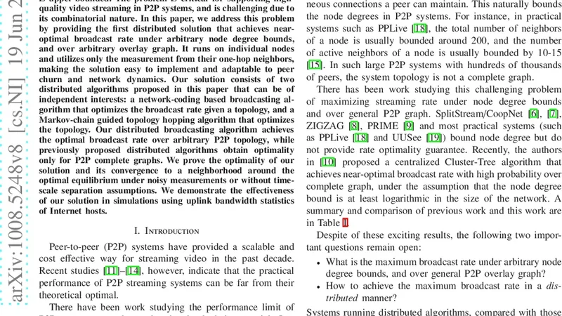 Optimal Distributed P2P Streaming under Node Degree Bounds