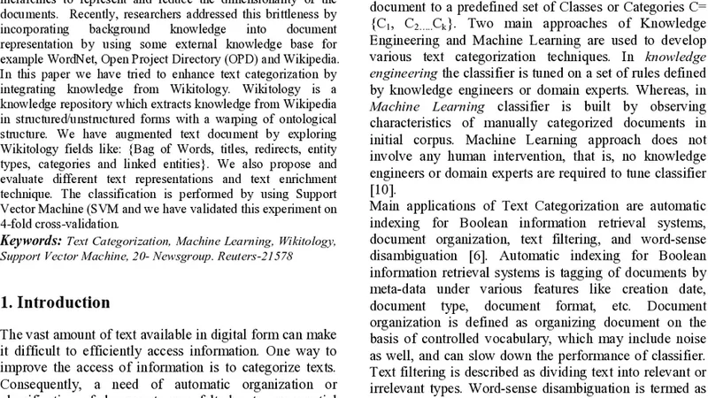 Content-based Text Categorization using Wikitology