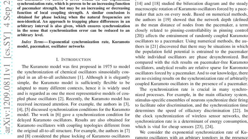 페이스메이커가 있는 쿠라모토 진동기의 지수 동기화 속도