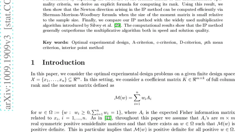 Computing Optimal Experimental Designs via Interior Point Method