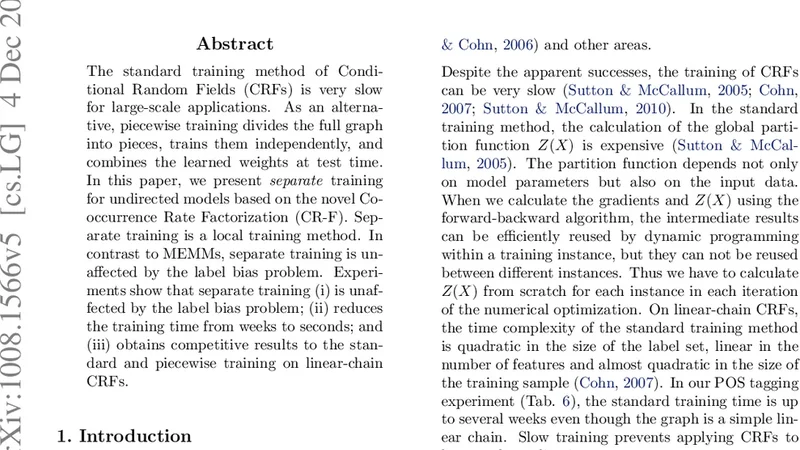 Separate Training for Conditional Random Fields Using Co-occurrence Rate   Factorization