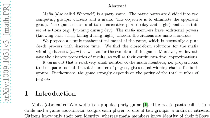 A mathematical model of the Mafia game