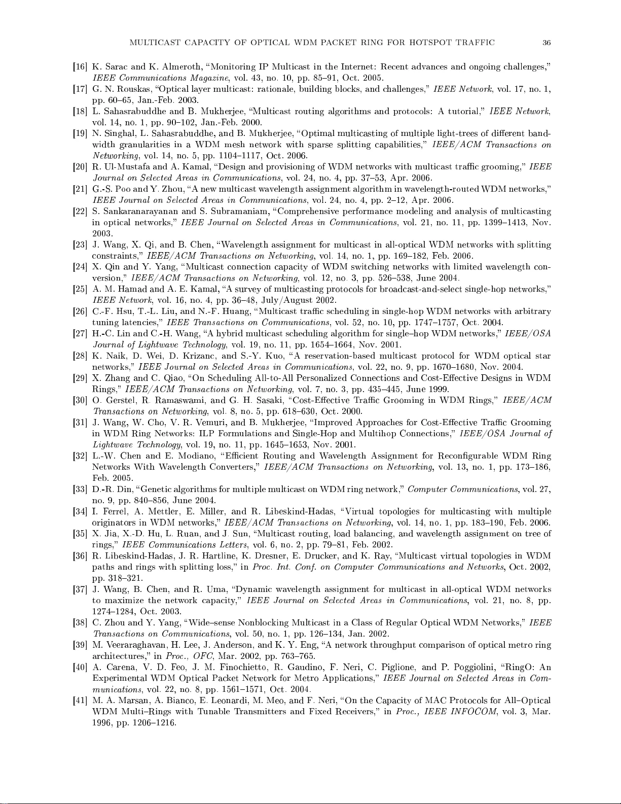 핫스팟 트래픽을 위한 광 WDM 패킷 링의 멀티캐스트 용량 분석