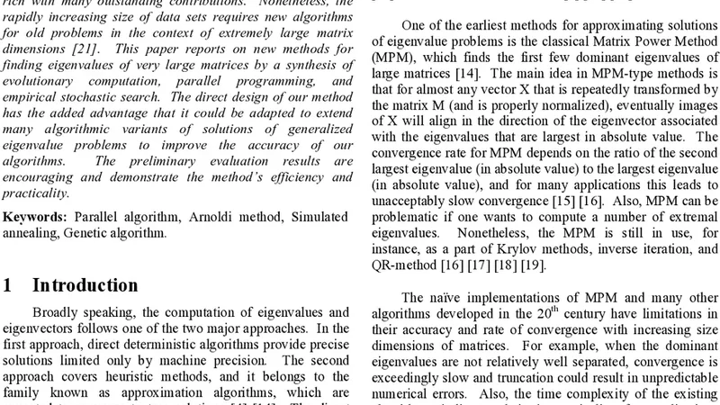 Parallel Evolutionary Computation in Very Large Scale Eigenvalue   Problems