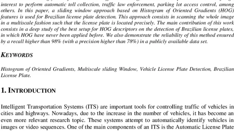 브라질 차량 번호판 검출을 위한 HOG 기반 슬라이딩 윈도우 기법