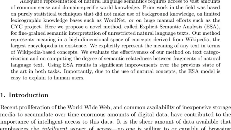 Wikipedia-based Semantic Interpretation for Natural Language Processing