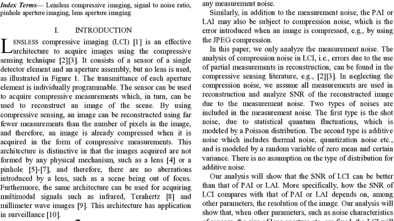 Signal to Noise Ratio in Lensless Compressive Imaging