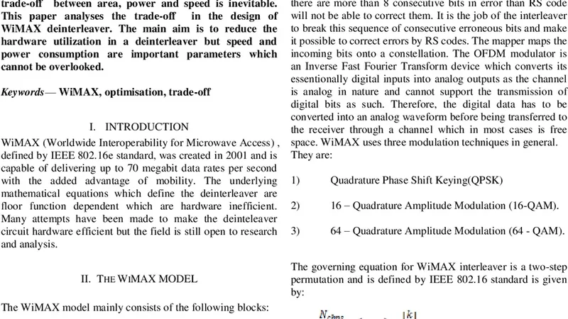 Area Versus Speed Trade-off Analysis of a WiMAX Deinterleaver Circuit   Design