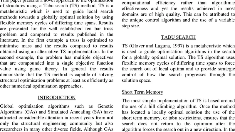 Efficient optimisation of structures using tabu search