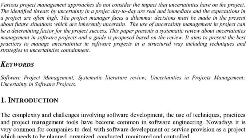 A Guide To Deal With Uncertainties In Software Project Management