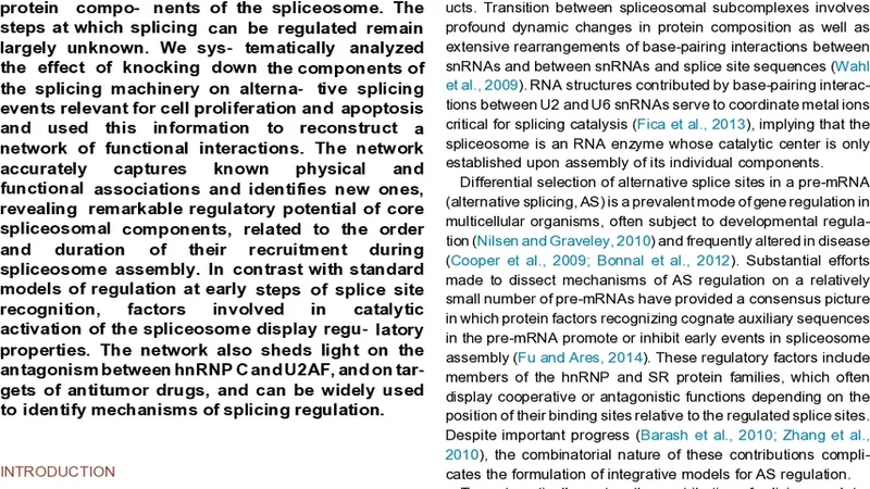 Functional Splicing Network Reveals Extensive Regulatory Potential of   the Core Spliceosomal Machinery