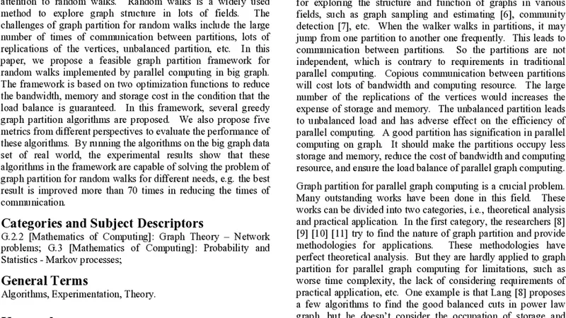 A Feasible Graph Partition Framework for Random Walks Implemented by   Parallel Computing in Big Graph