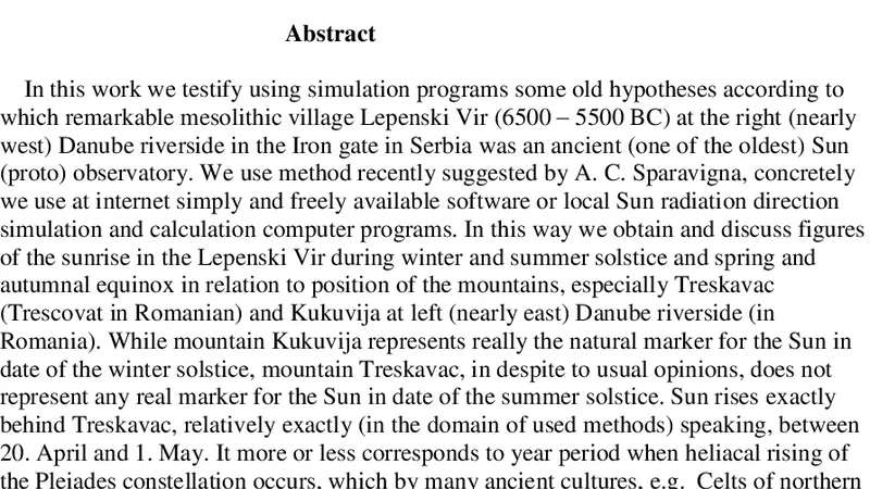 Was Lepenski Vir an ancient Sun or Pleiades observatory?